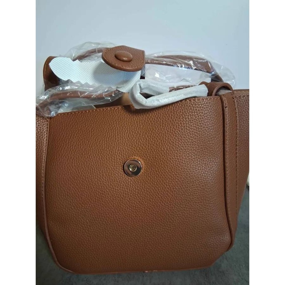 Newbella Brown Pebbled Vegan Leather Tote Bag Set with Pouch and Card Holder